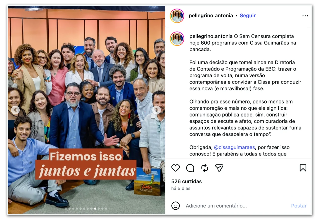 Texto critica personalismo da presidente da EBC Antonia Pellegrino