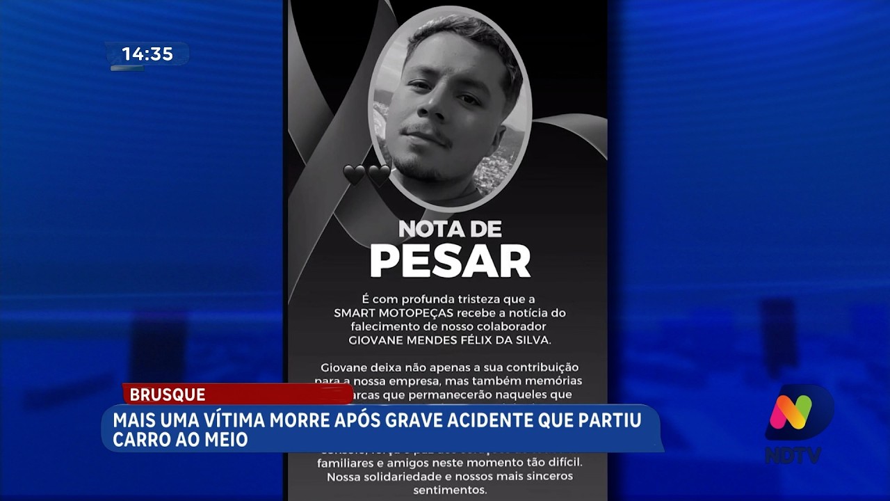 Brusque: segunda vítima morre após carro partir ao meio em acidente