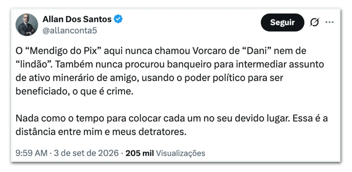 Allan dos Santos critica Nikolas após áudios para Vorcaro vazarem