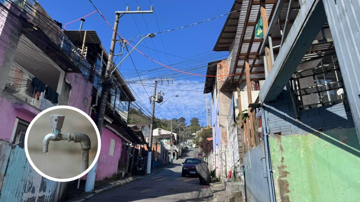 Moradores improvisam mangueira de água que ‘atravessa rua’ após quinto dia de desabastecimento na Grande Florianópolis; Casan dá nova previsão para retorno