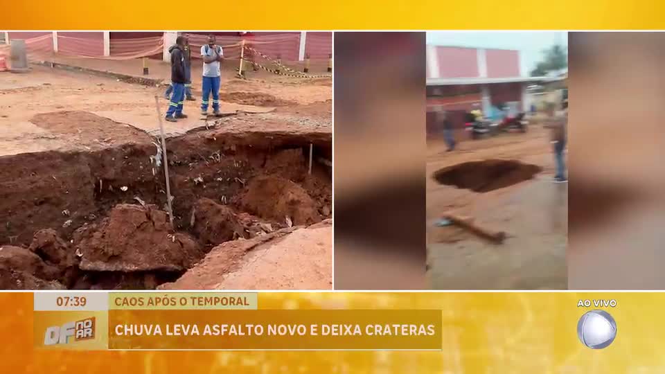 Chuva abre crateras em ruas de Valparaíso de Goiás após obra recente