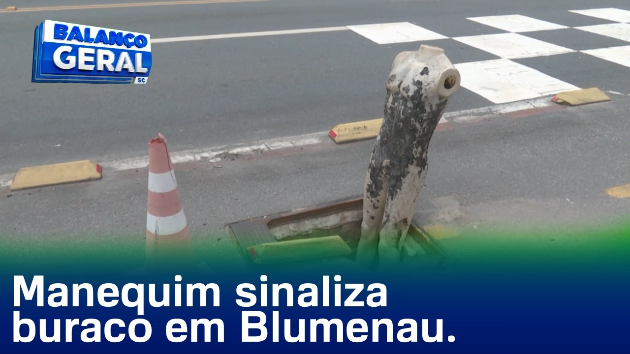 Bairro Garcia: manequim sinaliza buraco em Blumenau