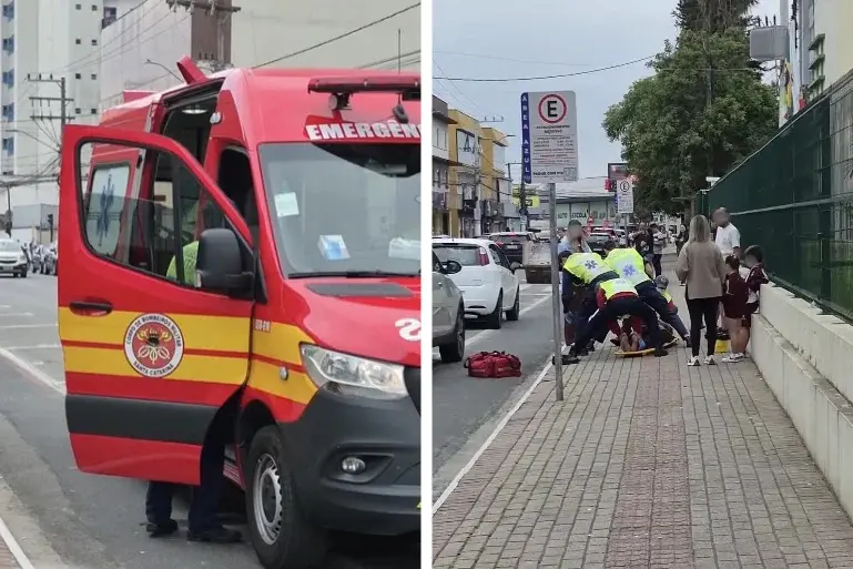 Ciclista é levado ao hospital após bater em porta de carro no Centro