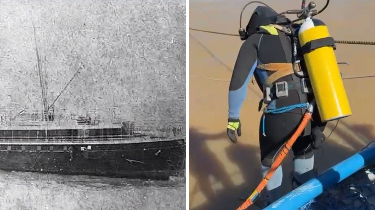 Mergulhadores enfrentam forte correnteza e visibilidade zero para investigar ‘Titanic de SC’, naufragado há 133 anos no fundo de porto