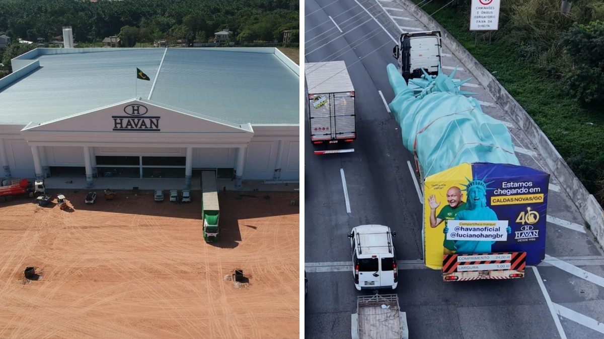 Estátua da Liberdade de 24 metros e oito toneladas produzida em SC vai percorrer quase 4 mil km até nova megaloja da Havan no Amapá